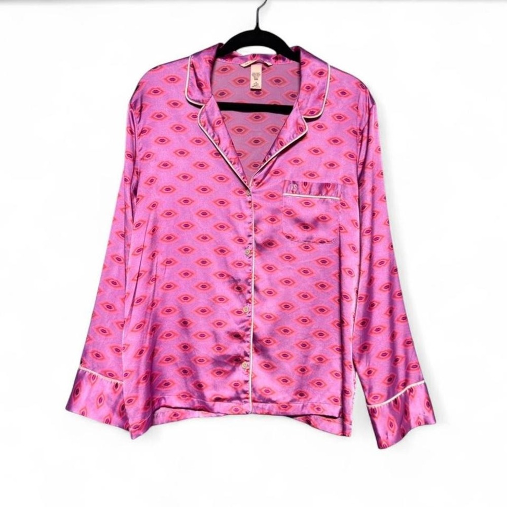 Victoria's Secret Sleep Shirt‎ Women's Size Medium Pink Red Purple Lip Collared